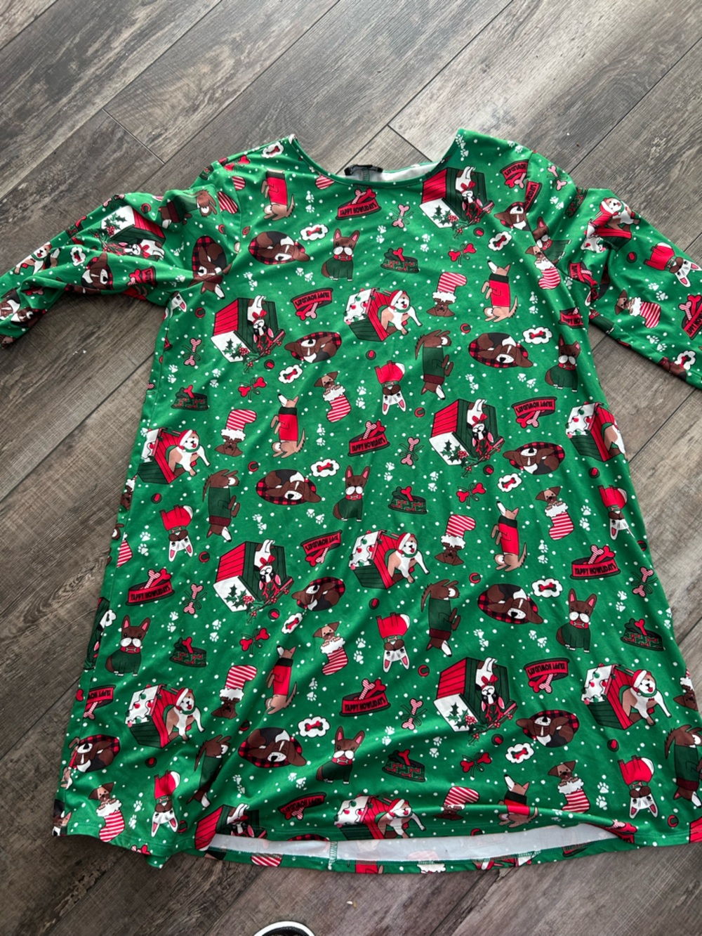 Dressworks Festive Green Holiday Dog Print Dress. Large. CH1